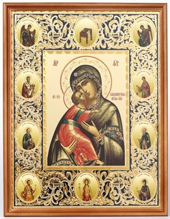 Икона в деревянной рамке 30х40 Владимирская Божья Матерь с клеймами 235498