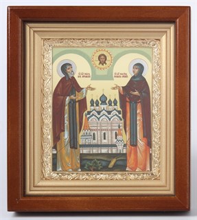 Икона в киоте 11х13 рамка золочёная Петр и Феврония 8 235690