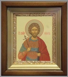 Икона Никита в киоте 11х13 золочёная 235767