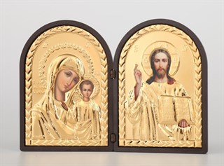 Икона в рамке Складень 9х12 двойной арочный Спаситель - Казанская Божья Матерь 236818