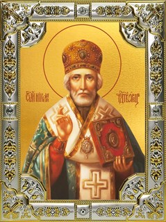 Икона Николай чудотворец, архиепископ Мир Ликийских, святитель, 18х24 см, со стразами 21464