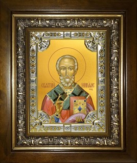Икона Николай чудотворец, архиепископ Мир Ликийских, святитель, в киоте 24х30 см 21531