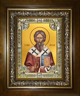 Икона Геннадий архиепископ Новгородский, святитель, в киоте 24х30 см 21629