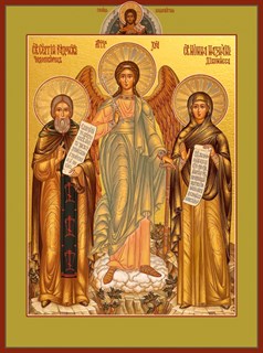 Икона Святой преподобный Сергий Радонежский и Праведная Нонна Назианзская, диакониса, мать свя­ти­те­ля Гри­го­рия Бо­го­сло­ва 21758