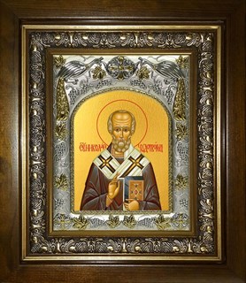 Икона Николай чудотворец, архиепископ Мир Ликийских, святитель, в киоте 20х24 см 21855
