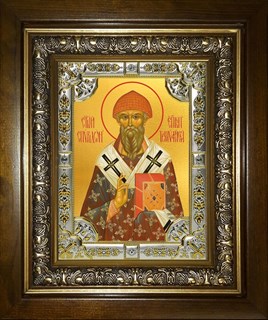 Икона Спиридон Тримифунтский святитель, в киоте 24х30 см 21913