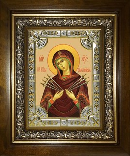 Икона Семистрельная икона Божией Матери, в киоте 24х30 см 22013