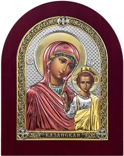 Икона Казанская Божия Матерь, дерево, посеребрение 925 22031