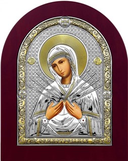 Икона Божьей Матери Семистрельная, дерево, посеребрение 925 22271