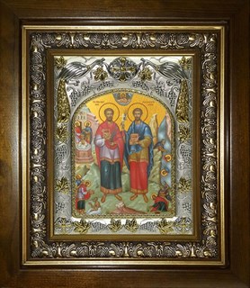 Икона Косьма и Дамиан мученики целители бессребреники, в киоте 20х24 см 22349