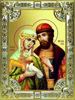 Икона Петр и Феврония святые благоверные князья, 18х24 см, со стразами 22360