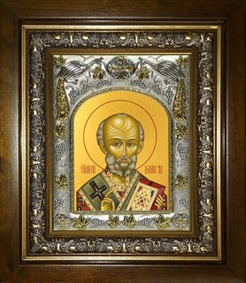 Икона Николай чудотворец, архиепископ Мир Ликийских, святитель, в киоте 20х24 см 22416