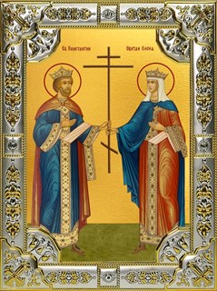 Икона Константин и Елена равноапостольные, 18х24 см со стразами 22689