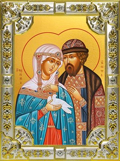 Икона Петр и Феврония святые благоверные князья, 18х24 см, со стразами 22696