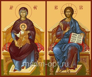 Икона Венчальная пара Господь Вседержитель и Божия Матерь на Престоле 22848