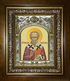 Икона Николай чудотворец, архиепископ Мир Ликийских, святитель, в киоте 20х24 см 23000