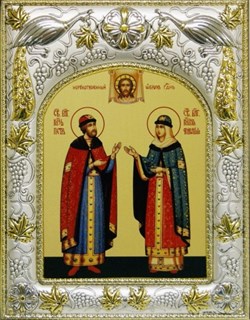 Икона ППетр и Феврония святые благоверные князья, 14х18 см, купить 23144