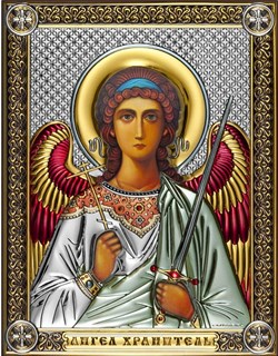 Икона Ангел Хранитель, дерево, посеребрение 925, 14х18 см 23325