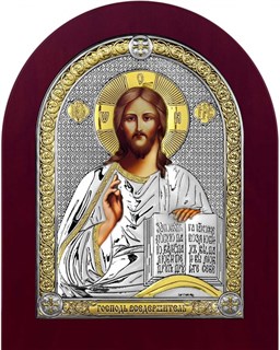 Икона Спаситель, дерево, посеребрение 925 23442