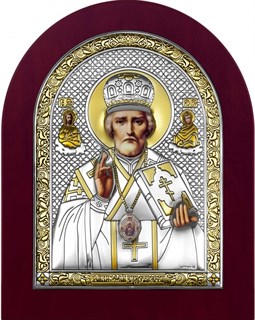 Икона Николай Чудотворец, дерево, посеребрение 925 23458