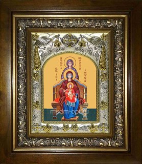 Икона Богородица со сродницами, праведными Анной и Марией, в киоте 20х24 см 23481