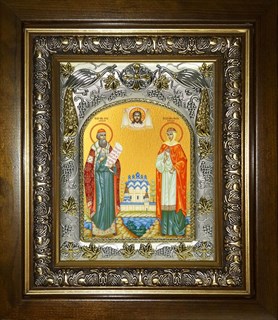 Икона Петр и Феврония святые благоверные князья, в киоте 20х24 см 23887