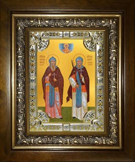 Икона Пересвет и Ослябя святые воины, в киоте 24х30 см 23900