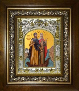 Икона Петр и Феврония святые благоверные князья, в киоте 20х24 см 23978