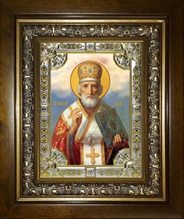 Икона Николай Чудотворец, архиепископ Мир Ликийских, святитель, в киоте 24х30 см 24093
