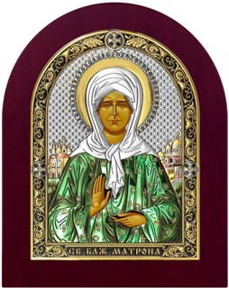 Икона Матрона Московская блаженная, дерево, посеребрение 925 24418