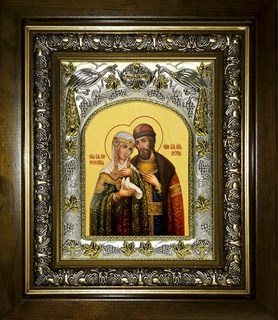 Икона Петр и Феврония святые благоверные князья, в киоте 20х24 см 24426