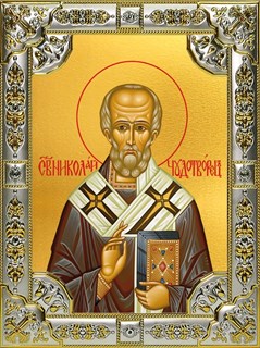 Икона Николай чудотворец, архиепископ Мир Ликийских, святитель, 18х24 см, со стразами 24441