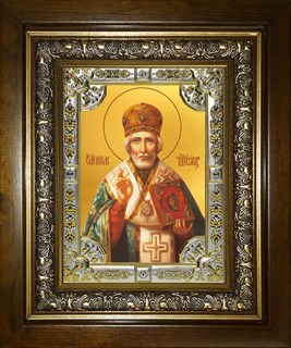 Икона Николай чудотворец, архиепископ Мир Ликийских, святитель, в киоте 24х30 см 24502
