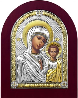 Икона Казанская Божия Матерь, дерево, посеребрение 925 24556
