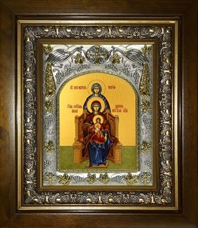 Икона Богородица со сродницами, праведными Анной и Марией, в киоте 20х24 см 24596