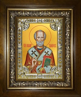 Икона Николай чудотворец, архиепископ Мир Ликийских, святитель,в киоте 24х30 см 24629