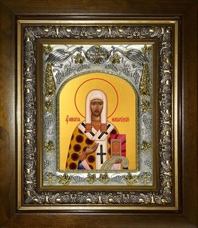 Икона Никита епископ Новгородский, святитель, в киоте 20х24 см 24786