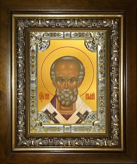 Икона Николай чудотворец, архиепископ Мир Ликийских, святитель, в киоте 24х30 см 24790