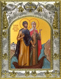 Икона Петр и Феврония святые благоверные князья, 14х18 см 24817