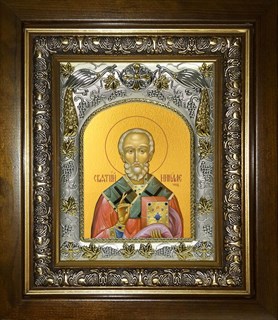 Икона Николай чудотворец, архиепископ Мир Ликийских, святитель, в киоте 20х24 см 25069