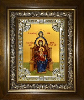 Икона Богородица со сродницами, праведными Анной и Марией, в киоте 24х30 см 25275