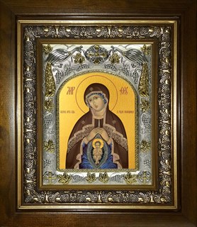 Икона В родах Помощница, икона Божией Матери, в киоте 20х24 см 25282