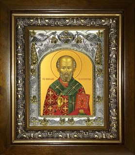 Икона Николай чудотворец, архиепископ Мир Ликийских, святитель, в киоте 20х24 см 25380