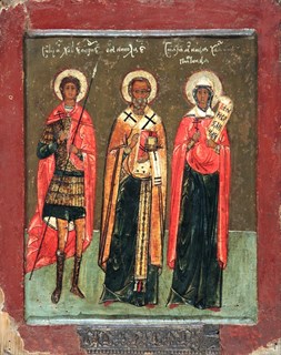 Икона Георгий великомученик, Николай святитель, Параскева мученица 25485
