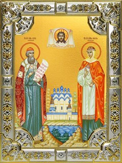 Икона Петр и Феврония святые благоверные князья, 18х24 см со стразами 25561