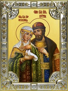 Икона Петр и Феврония святые благоверные князья, 18х24 см, со стразами 25667