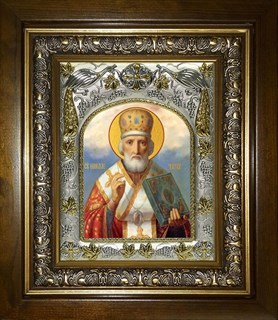 Икона Николай чудотворец, архиепископ Мир Ликийских, святитель, в киоте 20х24 см 25719