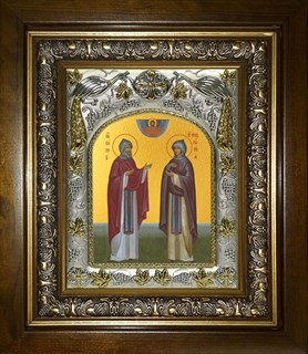 Икона Петр и Феврония святые благоверные князья, в киоте 20х24 см 25763