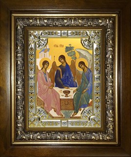 Икона Святая Троица, со стразами, в киоте 24х30 см 25876