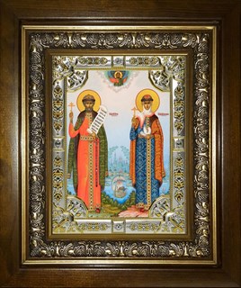 Икона Петр и Феврония святые благоверные князья, со стразами, в киоте 24х30 см 25916
